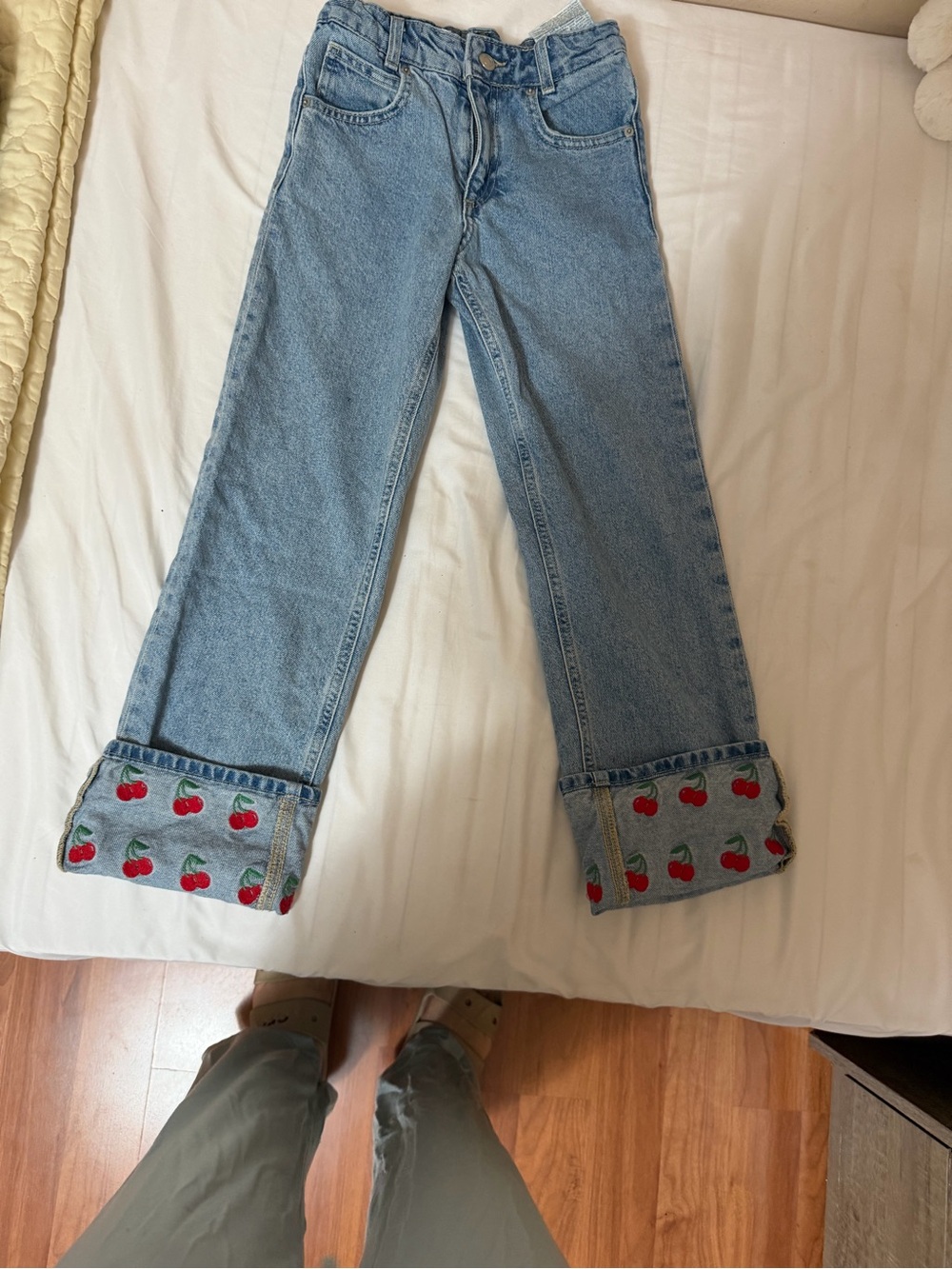 Zara Light Blue Kids Jeans with Cherry Cuff - Picture 1 of 3
